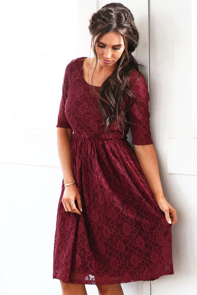 Emmy Burgundy Lace Bridesmaids Dress